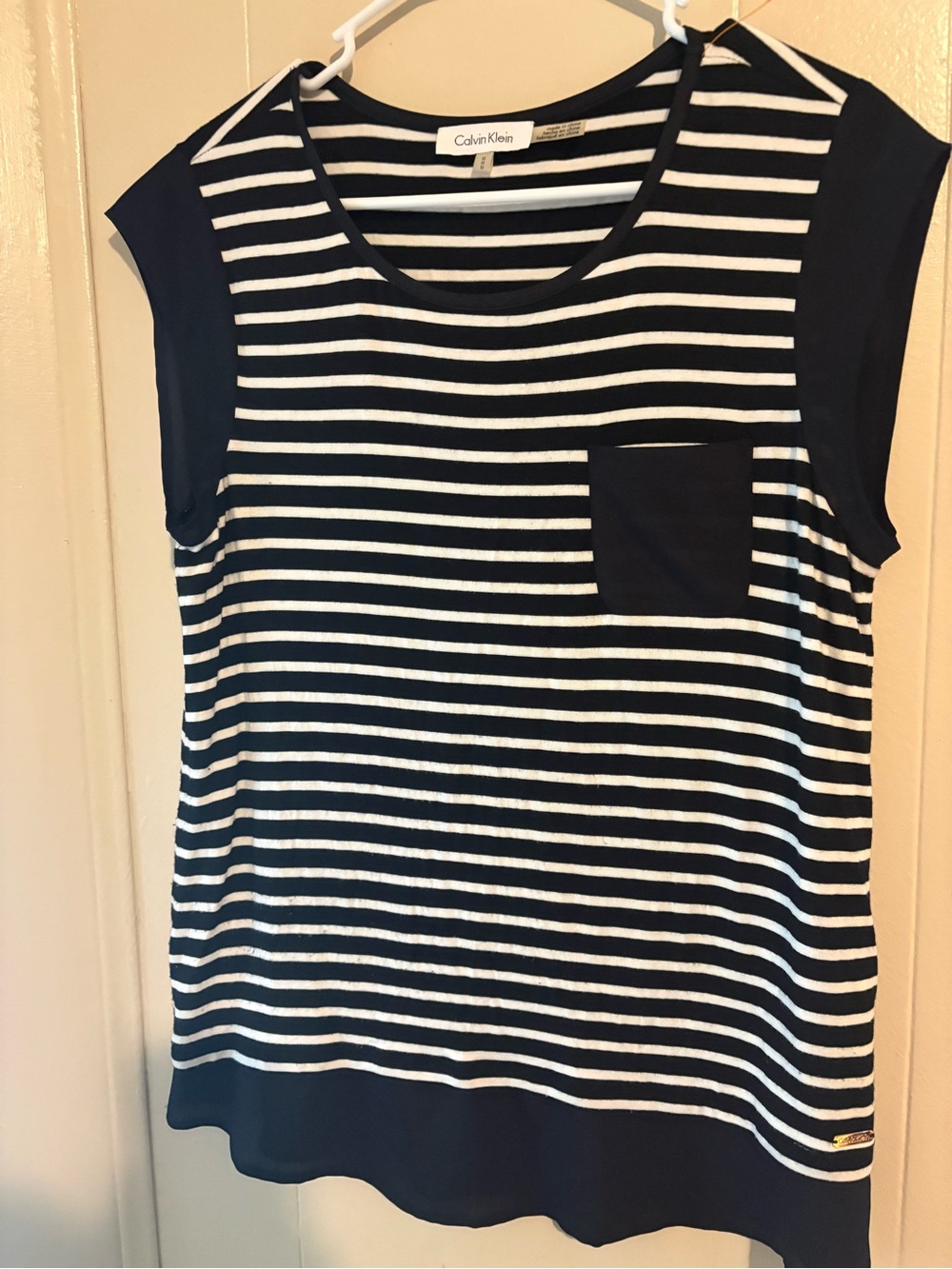 Calvin Klein Navy & White Striped Tank with Chest Pocket